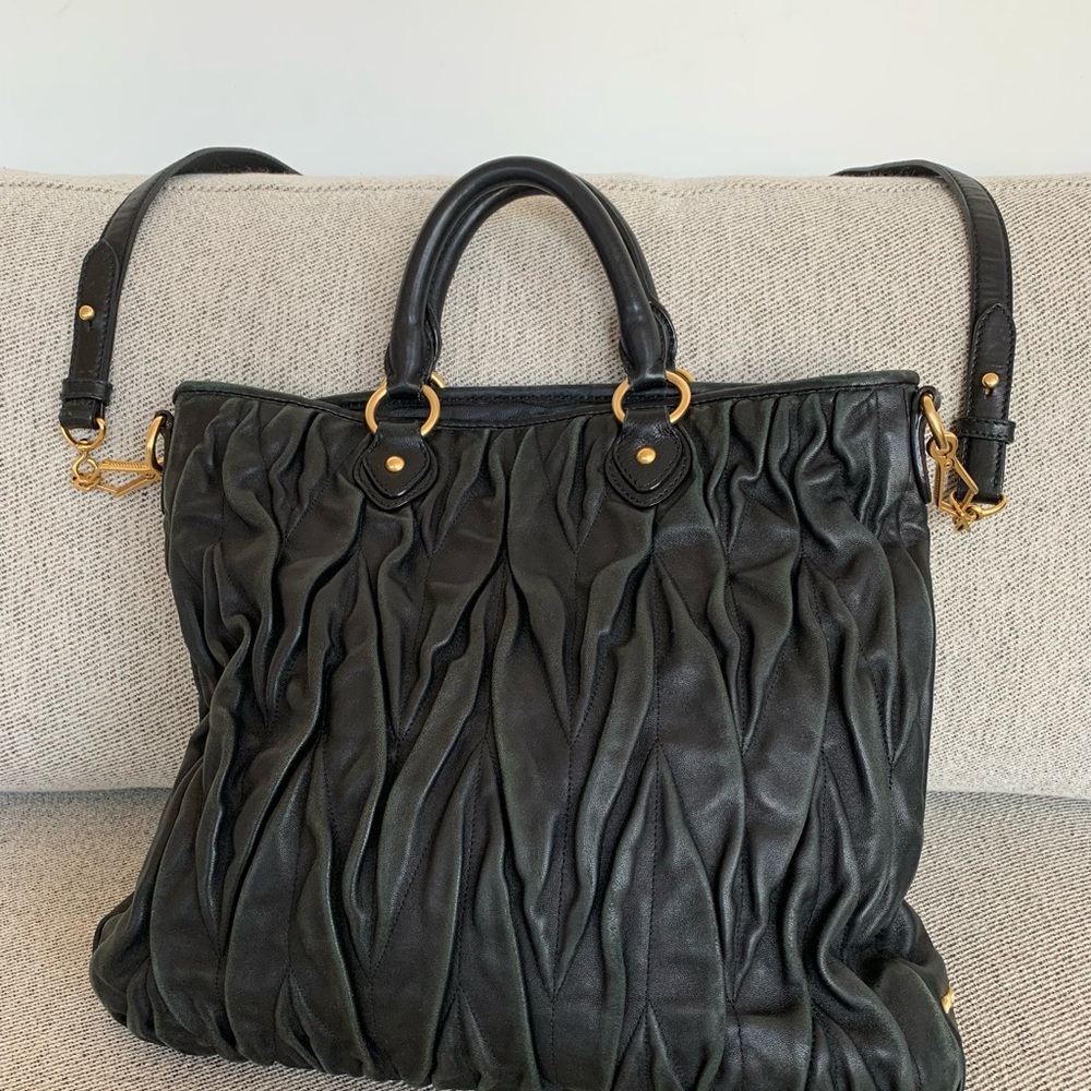 Miu Miu Matelasse Pleated Leather Tote Shoulder crossbody Bag Purse